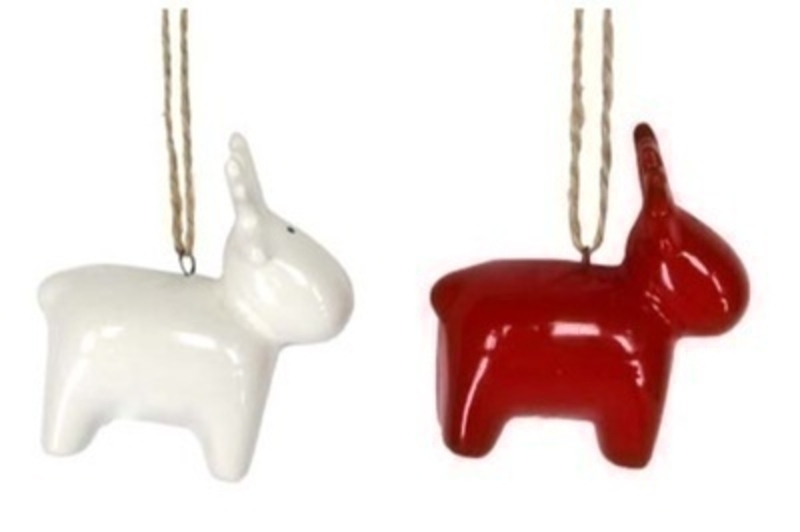 Ceramic Reindeer Christmas Tree hanging decoration in red or white by Gisela Graham. Choice of 2 available - If you have a preference of colour please specify when ordering. This fesive Reindeer Christmas ornament by Gisela Graham will delight for years to come. It will compliment any Christmas Tree and will bring Christmas cheer to children at Christmas time year after year. Remember Booker Flowers and Gifts for Gisela Graham Christmas Decorations.